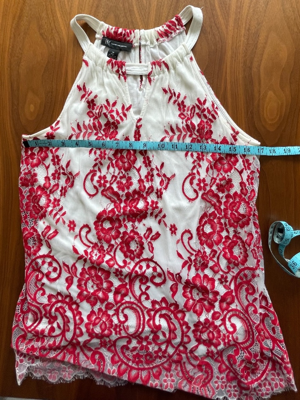 INC Red/White Lace Floral Racerback Tank-Medium